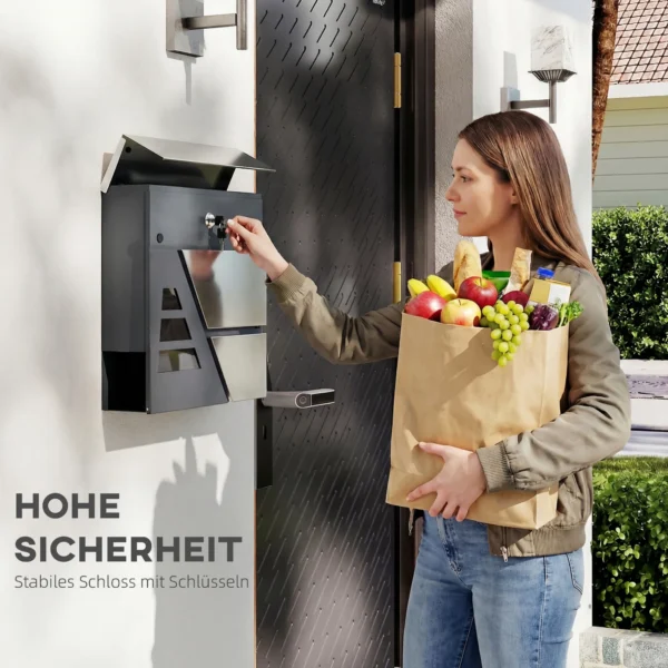 Weerbestendige Wandmontage Brievenbus Met Krantenhouder En 2 Sleutels Voor Buitenmuur, Donkergrijs