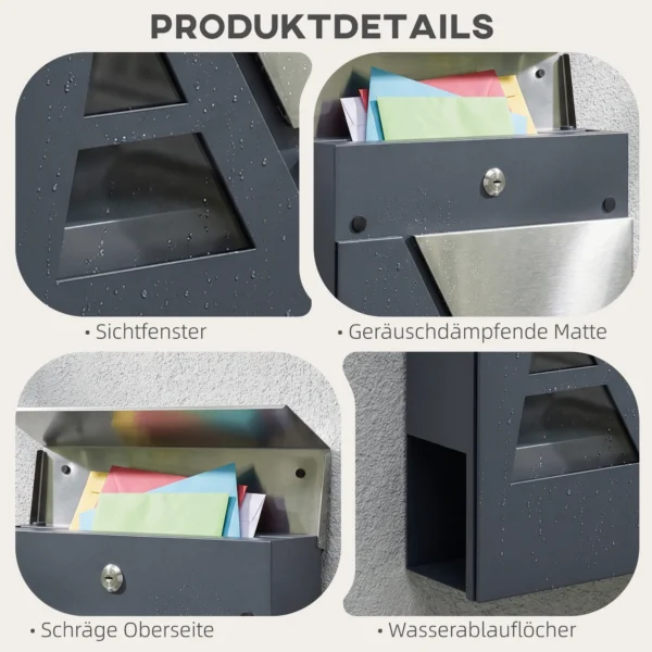 Weerbestendige Wandmontage Brievenbus Met Krantenhouder En 2 Sleutels Voor Buitenmuur, Donkergrijs