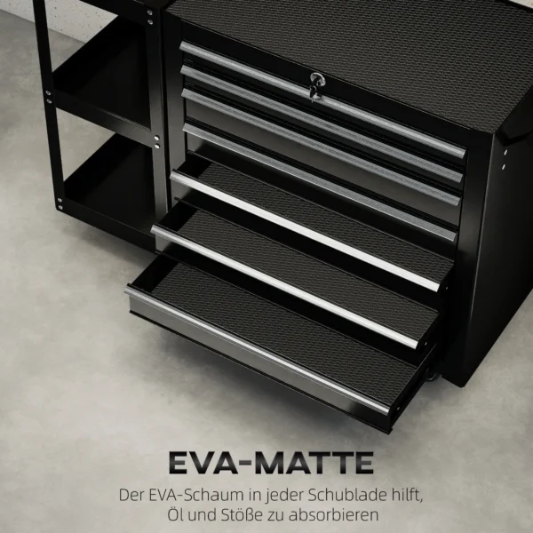 Werkplaatswagen Gereedschapswagen Met 7 Lades Afneembaar Zijrek 4 Wielen Met Parkeerrem, 96x33,5x75cm, Zwart