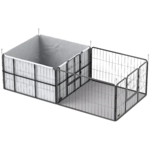 Werpkist Voor Puppy's, Werpdoos Puppyren Met 7 Panelen, 2 Zones, Wasbare Werpmat, 203x102x60cm Zwart