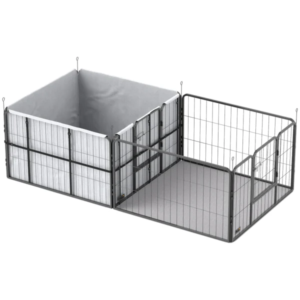 Werpkist Voor Puppy's, Werpdoos Puppyren Met 7 Panelen, 2 Zones, Wasbare Werpmat, 203x102x60cm Zwart