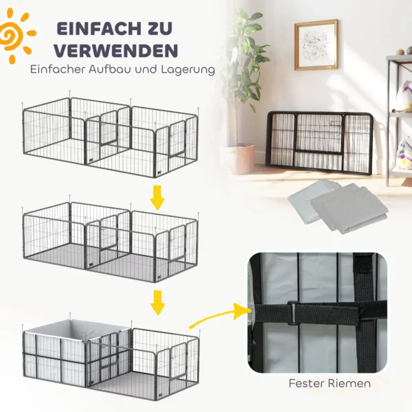 Werpkist Voor Puppy's, Werpdoos Puppyren Met 7 Panelen, 2 Zones, Wasbare Werpmat, 203x102x60cm Zwart