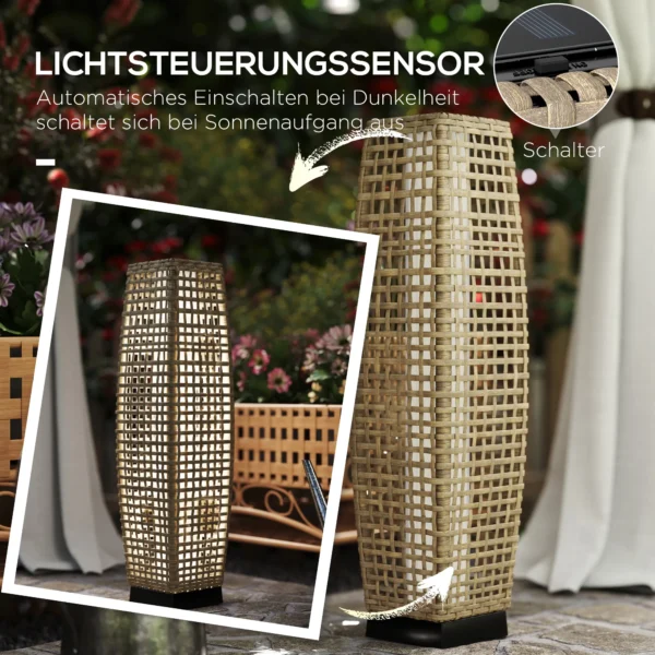 Zonne energie Staande Lamp Rattan Solarlampen Met Lichtsensor Automatische LED Solarlicht In Boho Stijl IP44 Waterdicht
