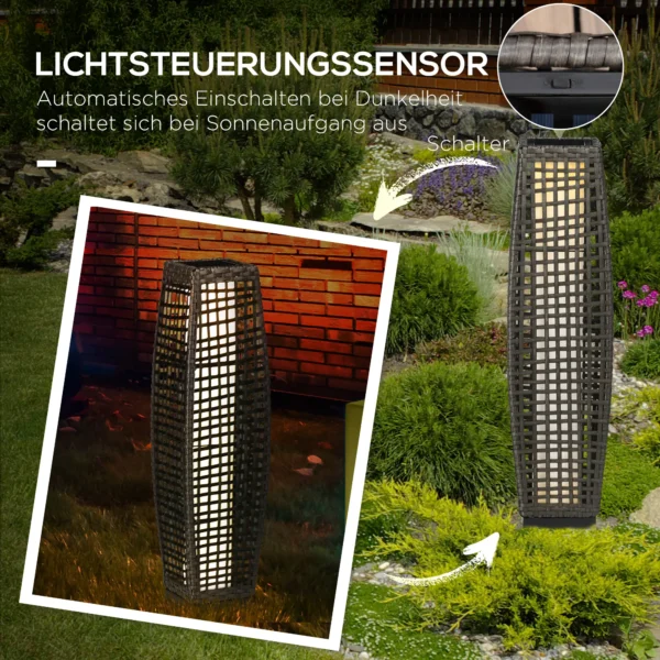 Zonne energie Staande Lamp Rattan Solarlampen Met Lichtsensor Automatische LED Solarlicht In Boho stijl IP44 Waterdicht