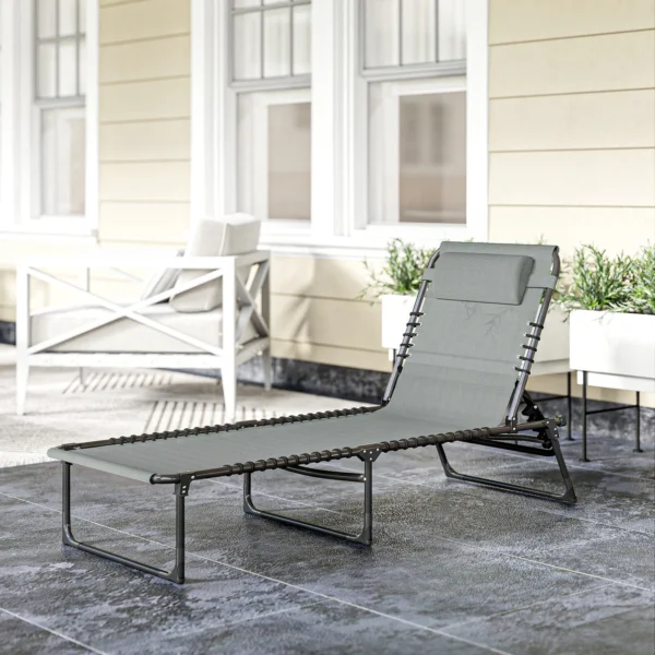 Zonneligstoel, Inklapbaar, Ademende Hoes, Metalen Frame, 189 X 58 X 30 Cm, Lichtgrijs