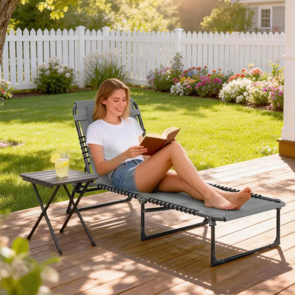 Zonneligstoel, Inklapbaar, Ademende Hoes, Metalen Frame, 189 X 58 X 30 Cm, Lichtgrijs