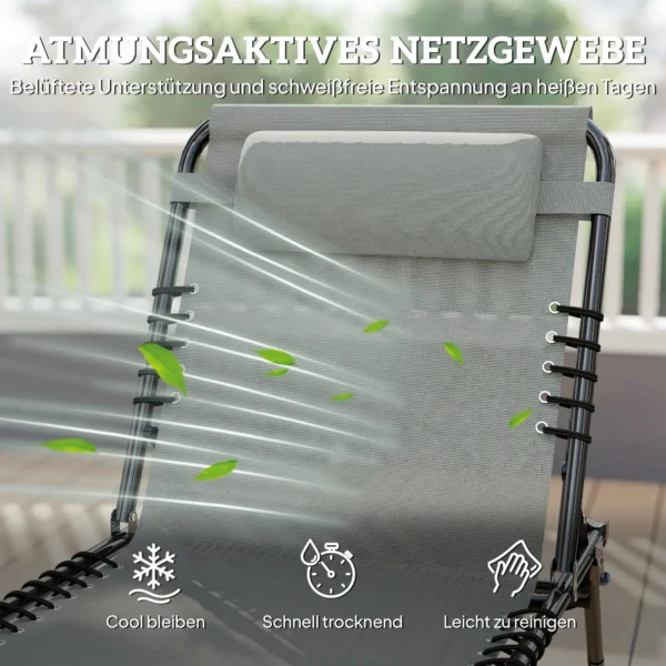Zonneligstoel, Inklapbaar, Ademende Hoes, Metalen Frame, 189 X 58 X 30 Cm, Lichtgrijs