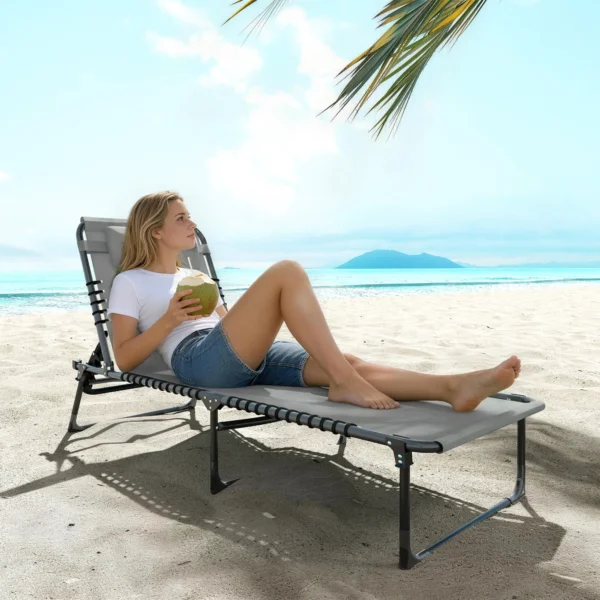 Zonneligstoel, Inklapbaar, Ademende Hoes, Metalen Frame, 189 X 58 X 30 Cm, Lichtgrijs