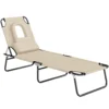 Zonneligstoel Met Gezichtsgat & Kussen, Opvouwbaar, Waterafstotende Hoes, Metalen Frame, Beige