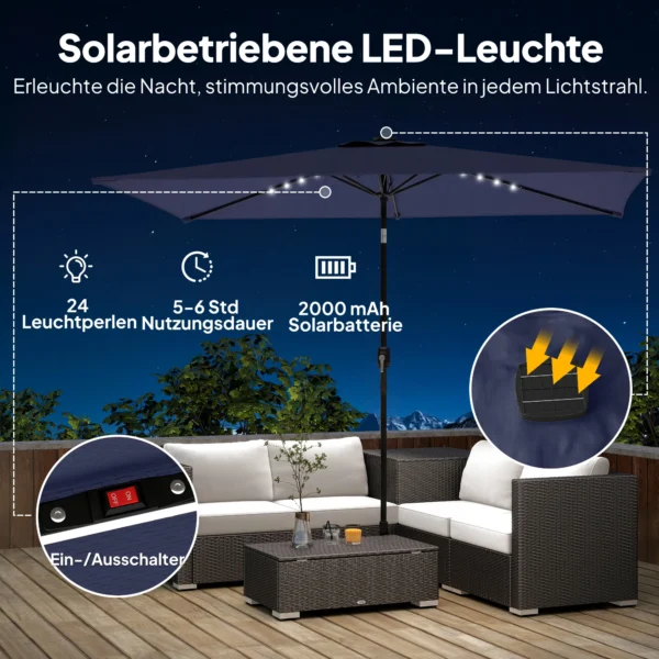 Zonnescherm LED Solar Ca. 300 X 200 Cm Kantelbaar Balkonscherm Met Slinger Beschermhoes, UV Bescherming, Draaibaar Marineblauw