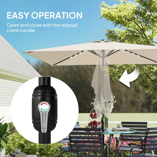 Zonnescherm LED Solar Ca. 300 X 200 Cm Kantelbaar Balkonscherm Met Zwengel Beschermhoes, UV Bescherming, Draaibaar Crèmewit