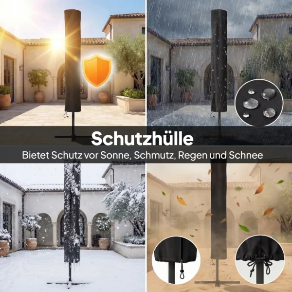 Zonnescherm LED Solar Ca. 300 X 200 Cm Kantelbaar Balkonscherm Met Zwengel Beschermhoes, UV Bescherming, Draaibaar Crèmewit