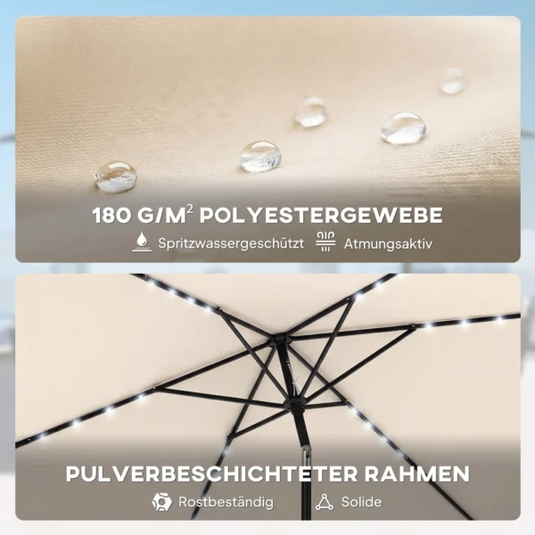 Zonnescherm LED Solar Ca. 300 X 200 Cm Kantelbaar Balkonscherm Met Zwengel Beschermhoes, UV Bescherming, Draaibaar Crèmewit