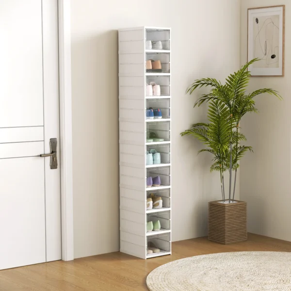 10 traps Schoenenrek, Schoenenkast, Opvouwbaar, Geventileerde Achterkant, Kunststof, Wit