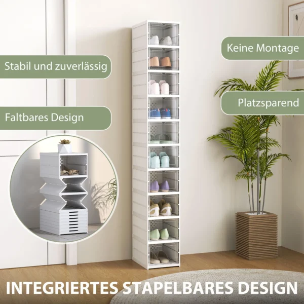 10 traps Schoenenrek, Schoenenkast, Opvouwbaar, Geventileerde Achterkant, Kunststof, Wit