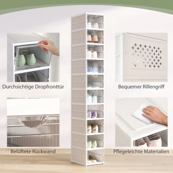 10 traps Schoenenrek, Schoenenkast, Opvouwbaar, Geventileerde Achterkant, Kunststof, Wit