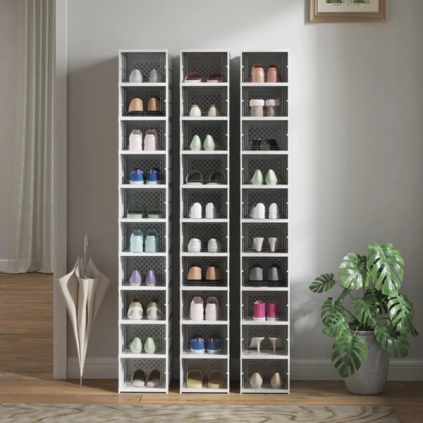 10 traps Schoenenrek, Schoenenkast, Opvouwbaar, Geventileerde Achterkant, Kunststof, Wit