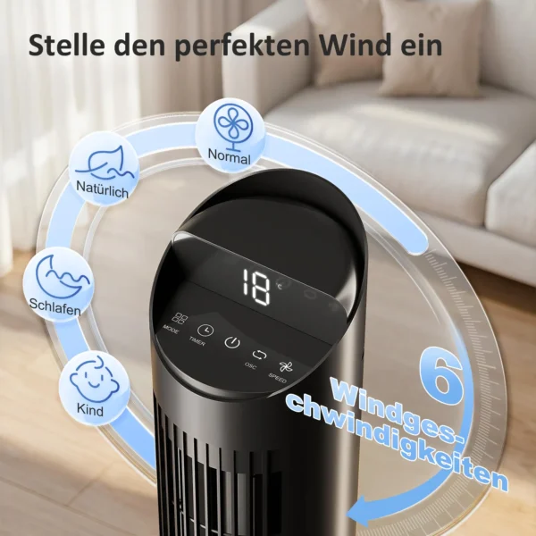 116 Cm Torenventilator, Staande Ventilator Met Afstandsbediening WiFi App besturing, 65° Oscillatie 6 Snelheden 4 Modi