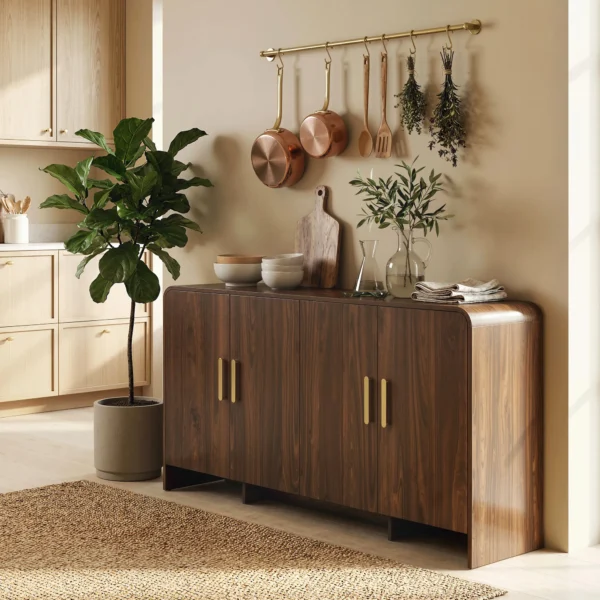 152 Cm Sideboard Buffetkast Met Soft Close Deuren, TV Kast Voor Televisies Tot 72 Inch, Walnootbruin