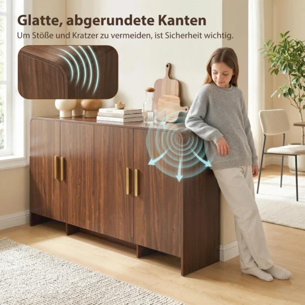 152 Cm Sideboard Buffetkast Met Soft Close Deuren, TV Kast Voor Televisies Tot 72 Inch, Walnootbruin