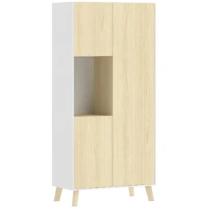 170 Cm Keukenkast, Moderne Kast Met Open Vak, Verstelbare Planken, Natuurhout look