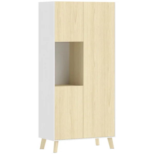 170 Cm Keukenkast, Moderne Kast Met Open Vak, Verstelbare Planken, Natuurhout look