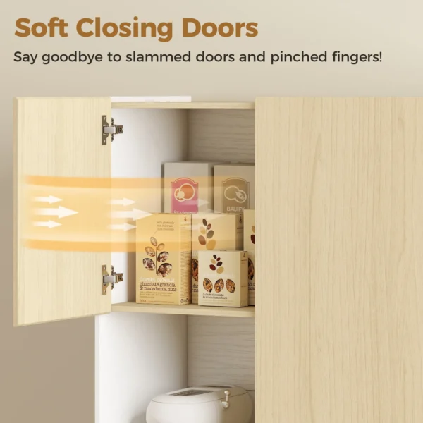 170 Cm Keukenkast, Moderne Kast Met Open Vak, Verstelbare Planken, Natuurhout look