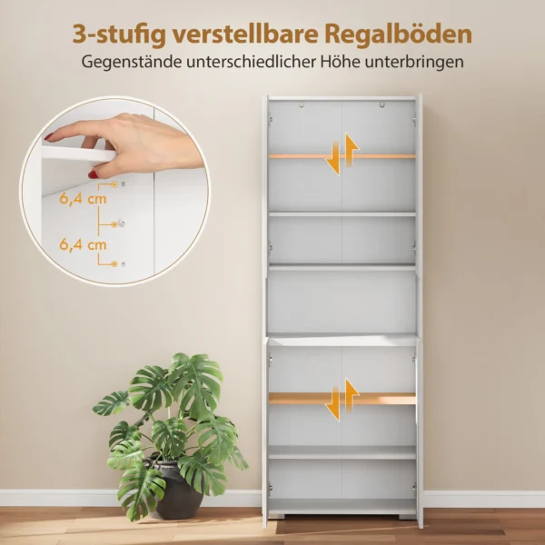 180 Cm Hoge Keukenkast, Voorraadkast Met Soft Close Deuren En Verstelbare Planken, Hoogglans Wit