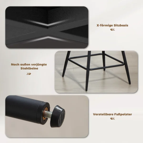 2 delige Set Barkrukken Met Corduroy Bekleding En Stalen Poten, Gestoffeerde Stoelen Voor Keukeneiland, Eetkamer, Crème