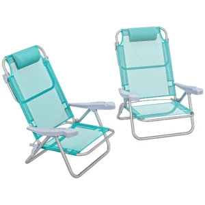 2 delige Set Opvouwbare Campingstoelen Met 6 voudig Verstelbare Netrugleuning Hoofdsteun 62 X 65 X 80 Cm Turquoise