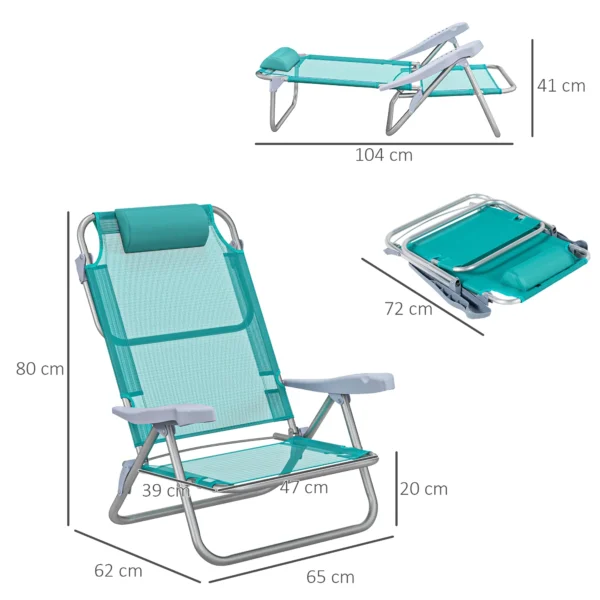 2 delige Set Opvouwbare Campingstoelen Met 6 voudig Verstelbare Netrugleuning Hoofdsteun 62 X 65 X 80 Cm Turquoise