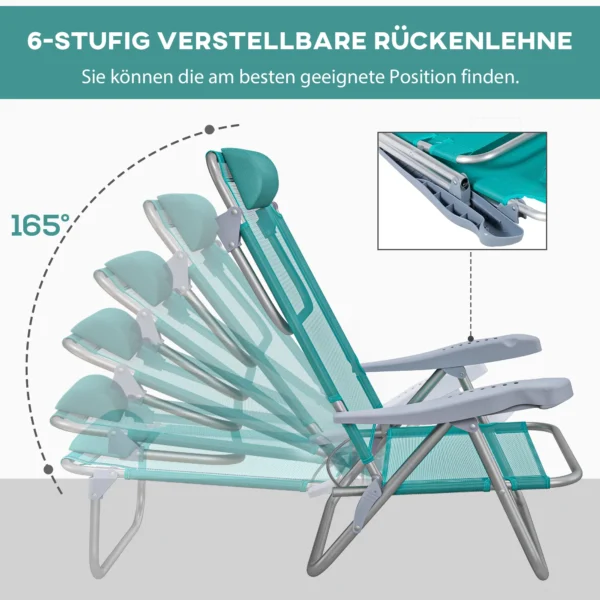 2 delige Set Opvouwbare Campingstoelen Met 6 voudig Verstelbare Netrugleuning Hoofdsteun 62 X 65 X 80 Cm Turquoise