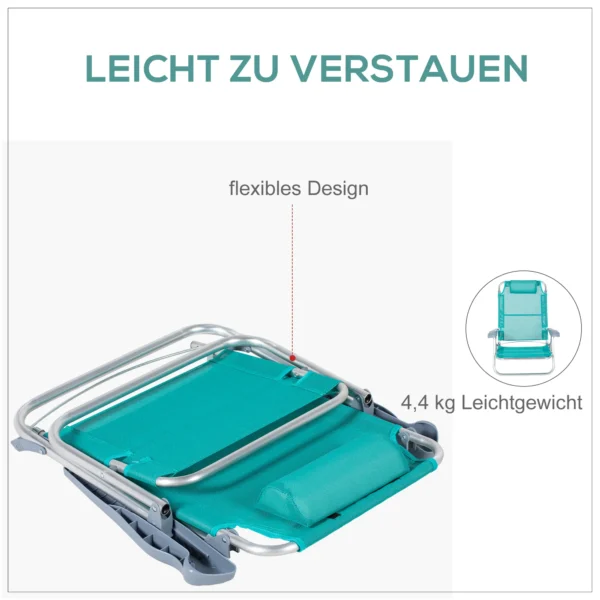 2 delige Set Opvouwbare Campingstoelen Met 6 voudig Verstelbare Netrugleuning Hoofdsteun 62 X 65 X 80 Cm Turquoise