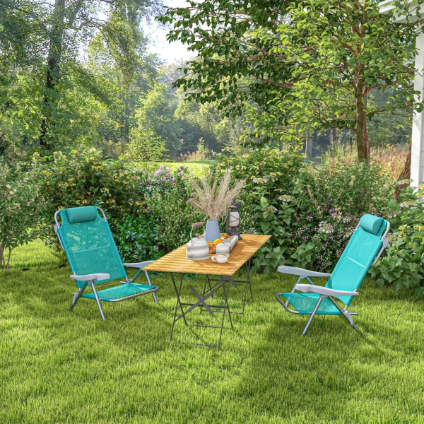 2 delige Set Opvouwbare Campingstoelen Met 6 voudig Verstelbare Netrugleuning Hoofdsteun 62 X 65 X 80 Cm Turquoise