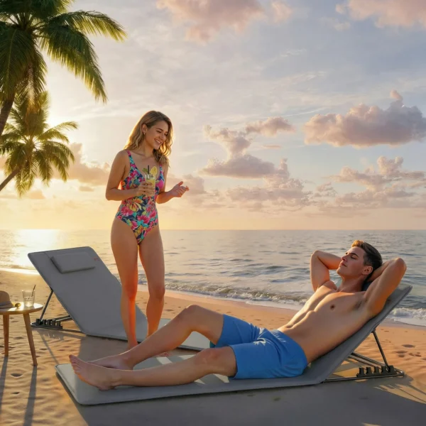 2 delige Set Strandmat Met Verstelbare Rugleuning, Inklapbaar, Lichtgewicht Strandligstoel Met Hoofdkussen En Opbergtas