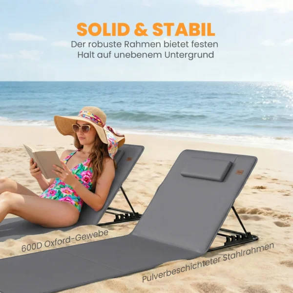 2 delige Set Strandmat Met Verstelbare Rugleuning, Inklapbaar, Lichtgewicht Strandligstoel Met Hoofdkussen En Opbergtas