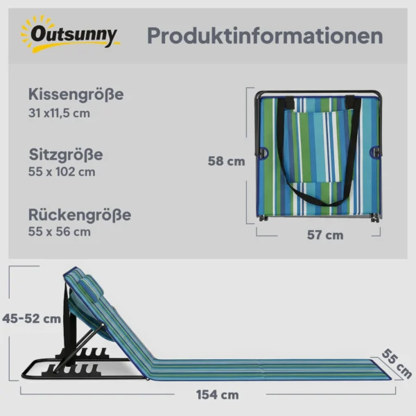2 delige Set Strandmat Met Verstelbare Rugleuning, Opvouwbaar, Lichtgewicht Strandligstoel Met Hoofdkussen En Opbergtas