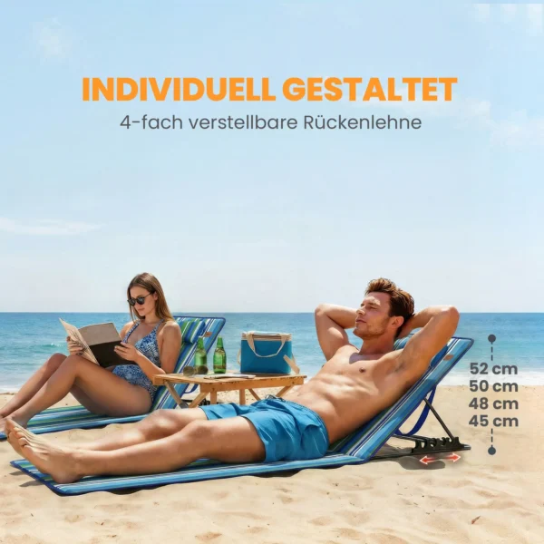 2 delige Set Strandmat Met Verstelbare Rugleuning, Opvouwbaar, Lichtgewicht Strandligstoel Met Hoofdkussen En Opbergtas