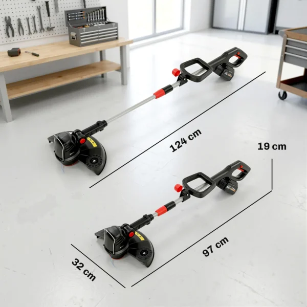 2 in 1 Accu Grastrimmer En Bosmaaier Met 30 Cm Snijbreedte Verstelbare Handvat Kantelbare Motorkop Voor Tuin Hof Zilver