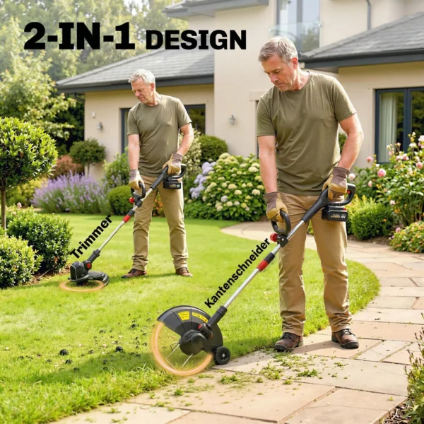 2 in 1 Accu Grastrimmer En Bosmaaier Met 30 Cm Snijbreedte Verstelbare Handvat Kantelbare Motorkop Voor Tuin Hof Zilver