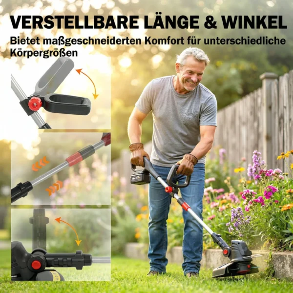 2 in 1 Accu Grastrimmer En Bosmaaier Met 30 Cm Snijbreedte Verstelbare Handvat Kantelbare Motorkop Voor Tuin Hof Zilver