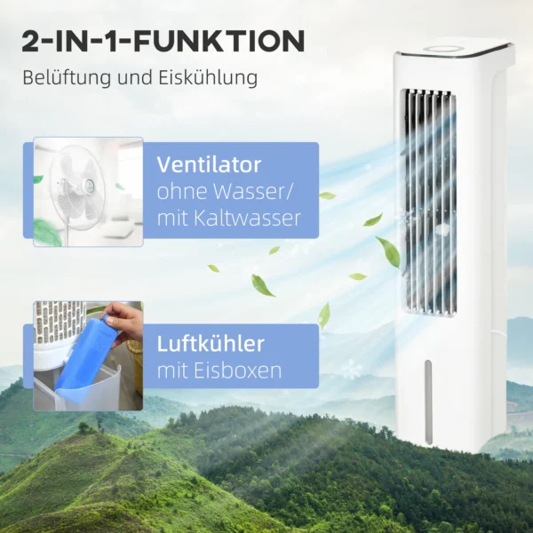 2 In 1 Luchtkoeler Met Waterkoeling 5L Watertank, 12u Timer, Voor 20 ㎡