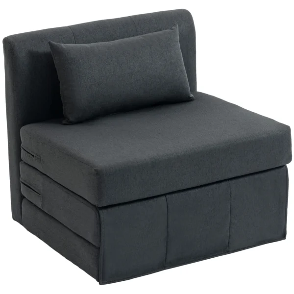 2 in 1 Slaapstoel Opvouwbaar Sofa Bed Met Linnenstructuur, Gevoerd Gastenbed Klapstoel, Donkergrijs