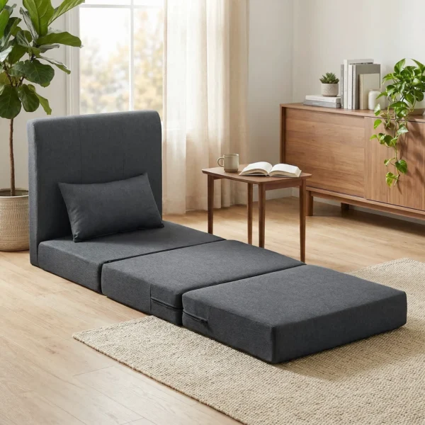 2 in 1 Slaapstoel Opvouwbaar Sofa Bed Met Linnenstructuur, Gevoerd Gastenbed Klapstoel, Donkergrijs