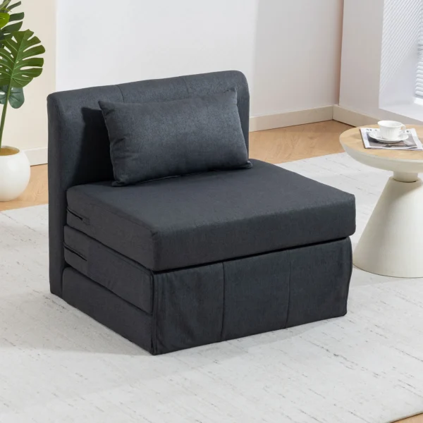 2 in 1 Slaapstoel Opvouwbaar Sofa Bed Met Linnenstructuur, Gevoerd Gastenbed Klapstoel, Donkergrijs