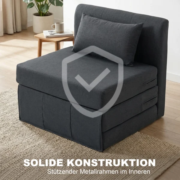 2 in 1 Slaapstoel Opvouwbaar Sofa Bed Met Linnenstructuur, Gevoerd Gastenbed Klapstoel, Donkergrijs