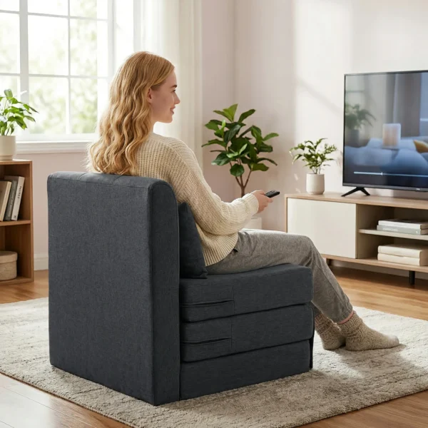 2 in 1 Slaapstoel Opvouwbaar Sofa Bed Met Linnenstructuur, Gevoerd Gastenbed Klapstoel, Donkergrijs