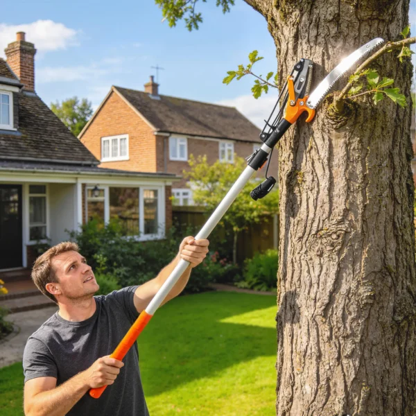 2 in 1 Takkenzaag Met Geïntegreerde Takkenschaar, Boomzaag Met Telescoopsteel 135/172/199 Cm Voor Hoge Takken Oranje