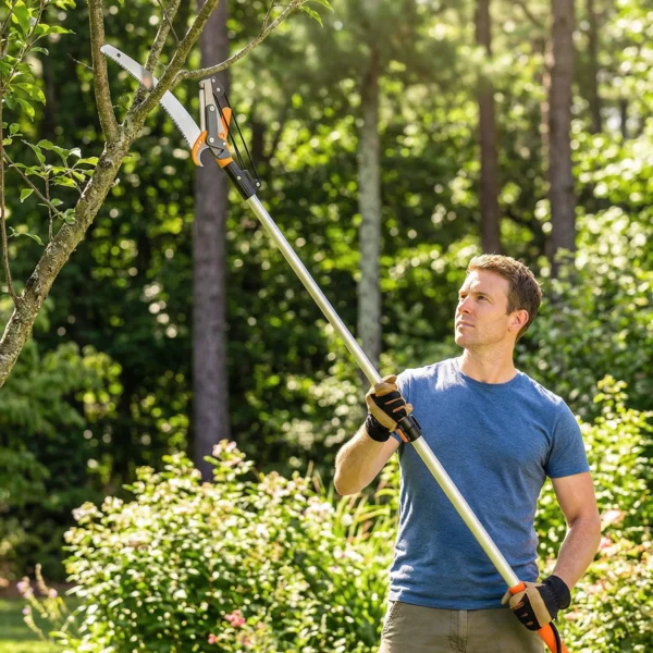 2 in 1 Takkenzaag Met Geïntegreerde Takkenschaar, Boomzaag Met Telescoopsteel 135/172/199 Cm Voor Hoge Takken Oranje