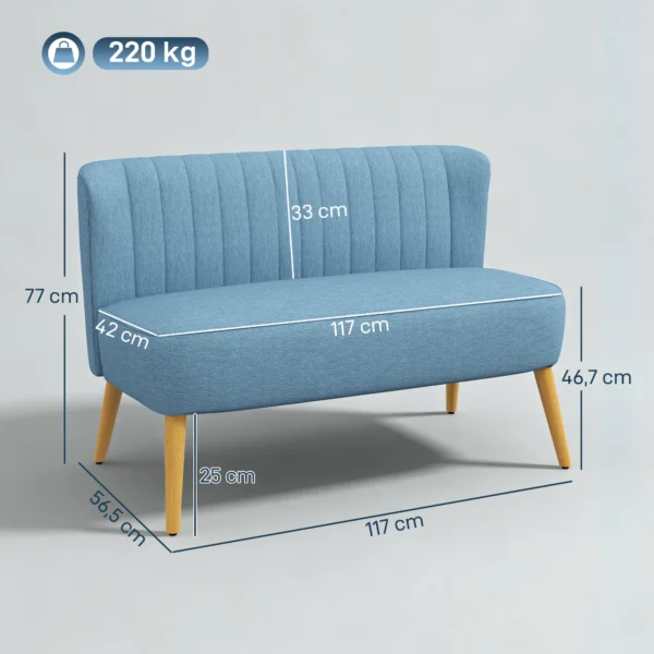 2 zits Bank, Zachte Bekleding, Onderhoudsvriendelijke Hoes, Tot 220 Kg, 117 X 56,5 X 77 Cm, Blauw